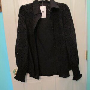 Pretty Garden Women's Lace Sheer Button Down Blouse Long Sleeve Collared W Tags